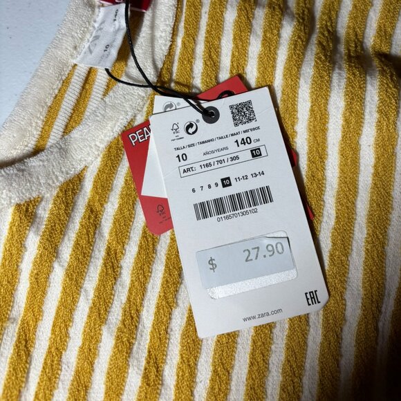 NWT Zara Peanuts Snoopy One Piece Romper Yellow White Stripes - Picture 6 of 11